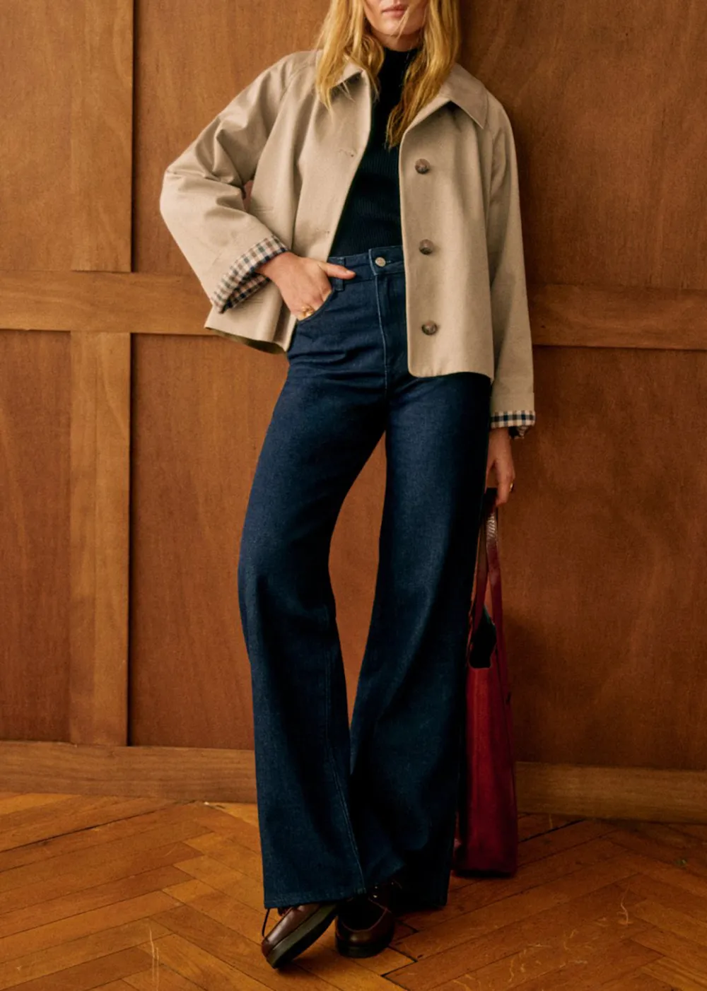 High-Rise Straight-Leg Solid Cotton Jeans