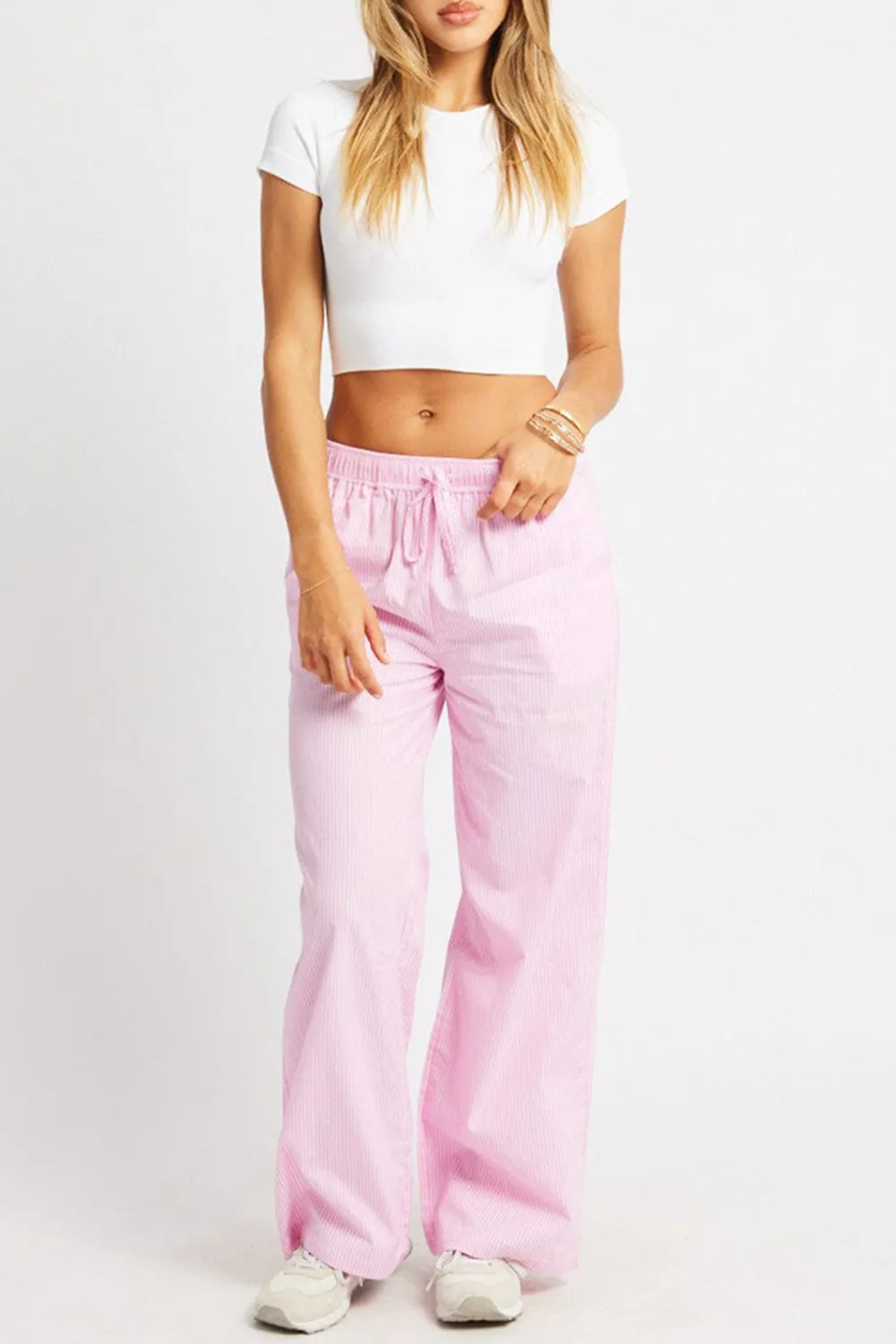 Pink Stripe Wide Leg Pants High Rise