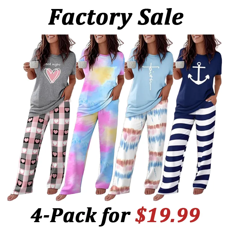 🔥FLASH SALE🔥Women's 2 Piece Pajama Set - Short Sleeve Comfy Loungewear