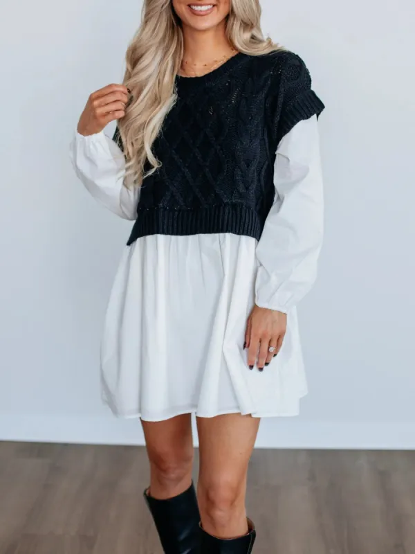 Contrast Knit Mini Dress