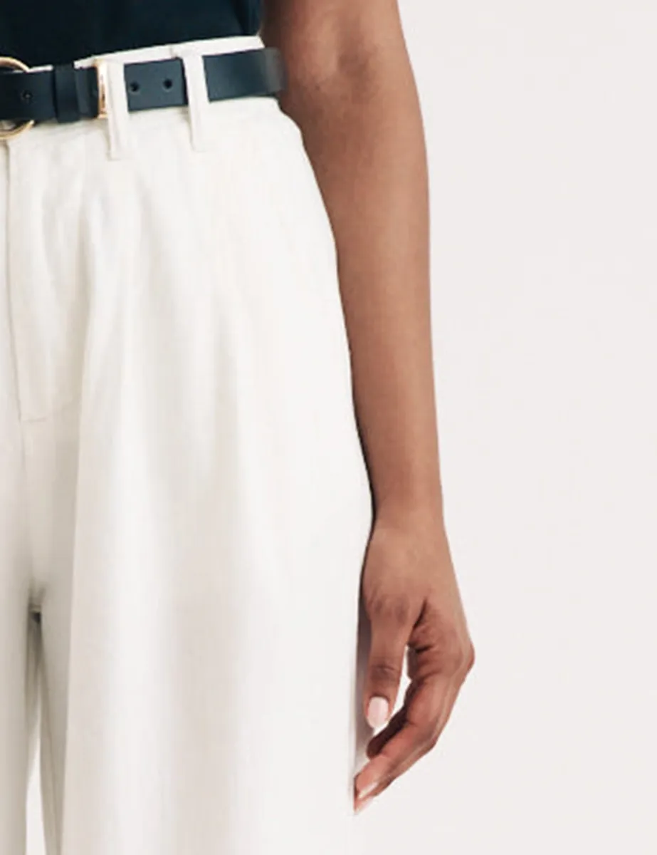 White Double Pleated Wide Leg Trousers
