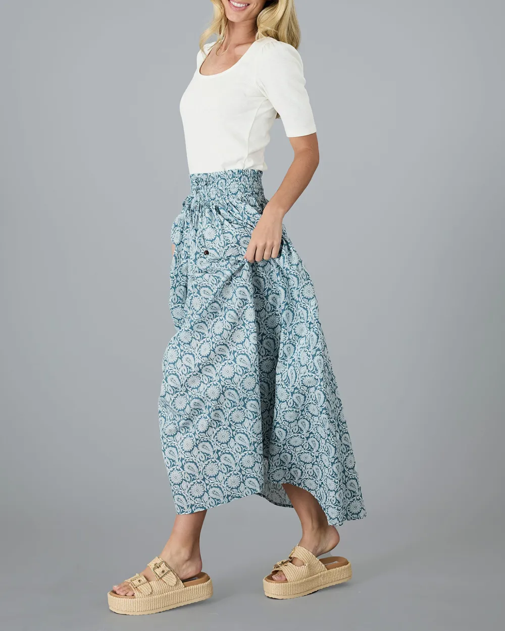 Light Blue Patterned Maxi Skirt