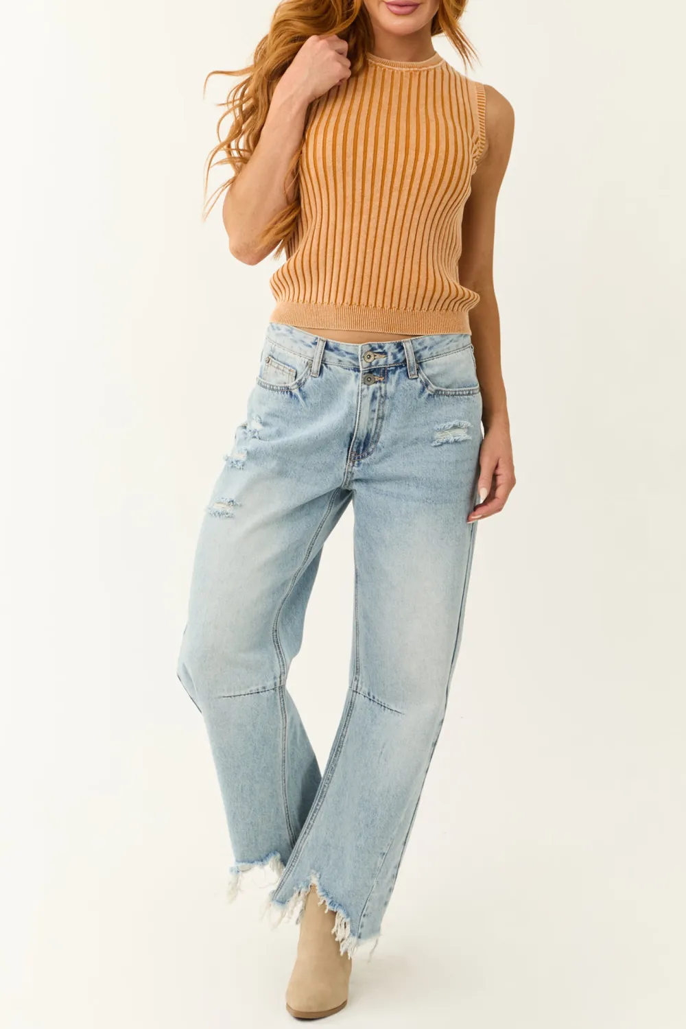 Faded Mango Knit Sleeveless Fitted Top