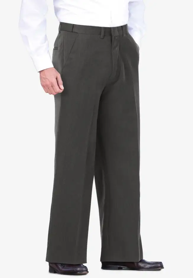 KS Signature No Hassle Classic Fit Expandable Waist Plain Front Dress Pants