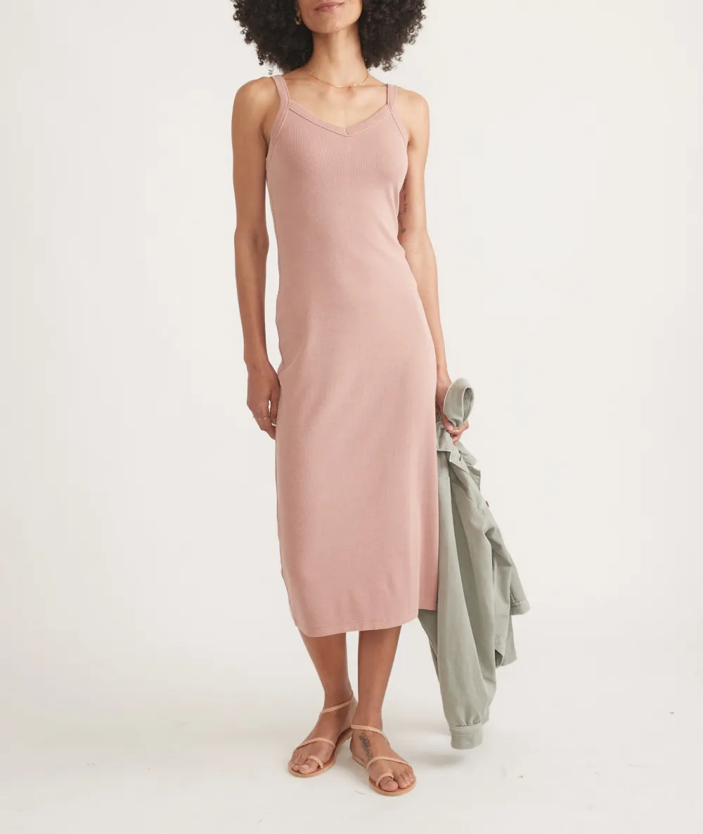 Blush Ribbed Spaghetti Strap Midi Dress