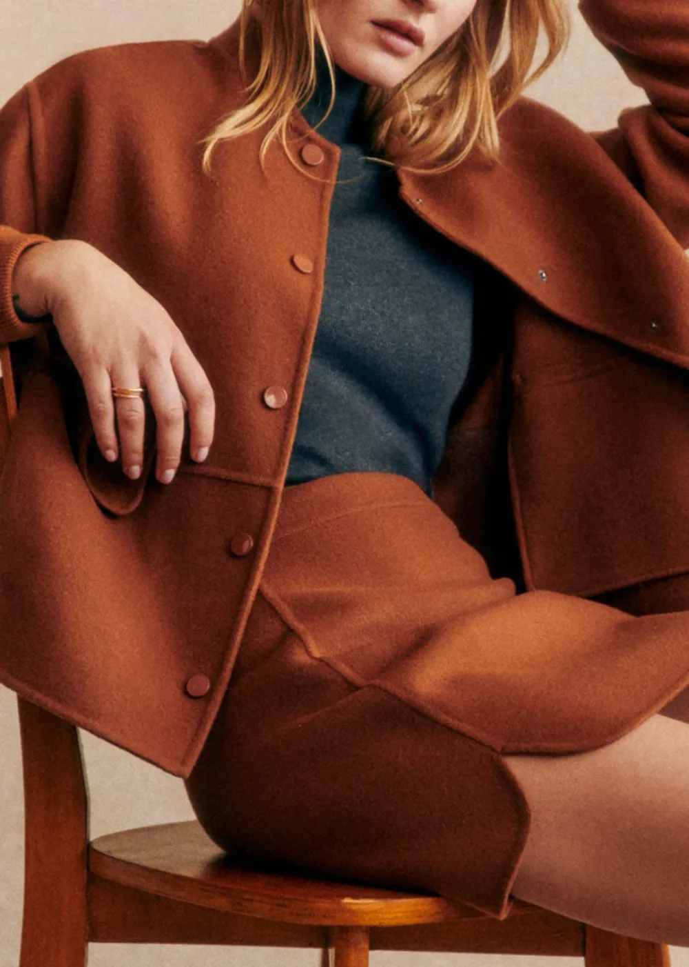 Solid Color Short Double-Faced Wool Coat