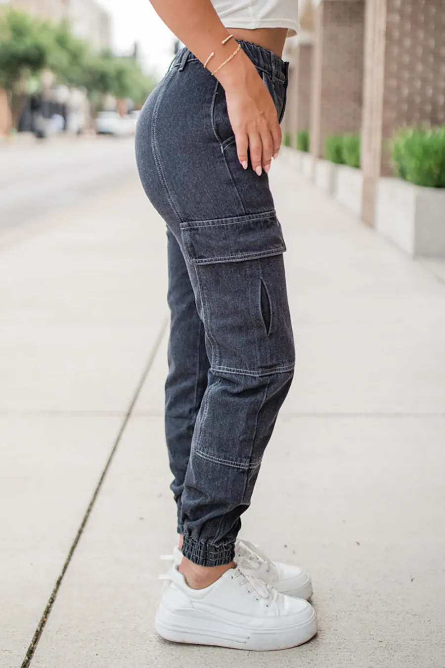 Washed Black Cargo Style Jeans