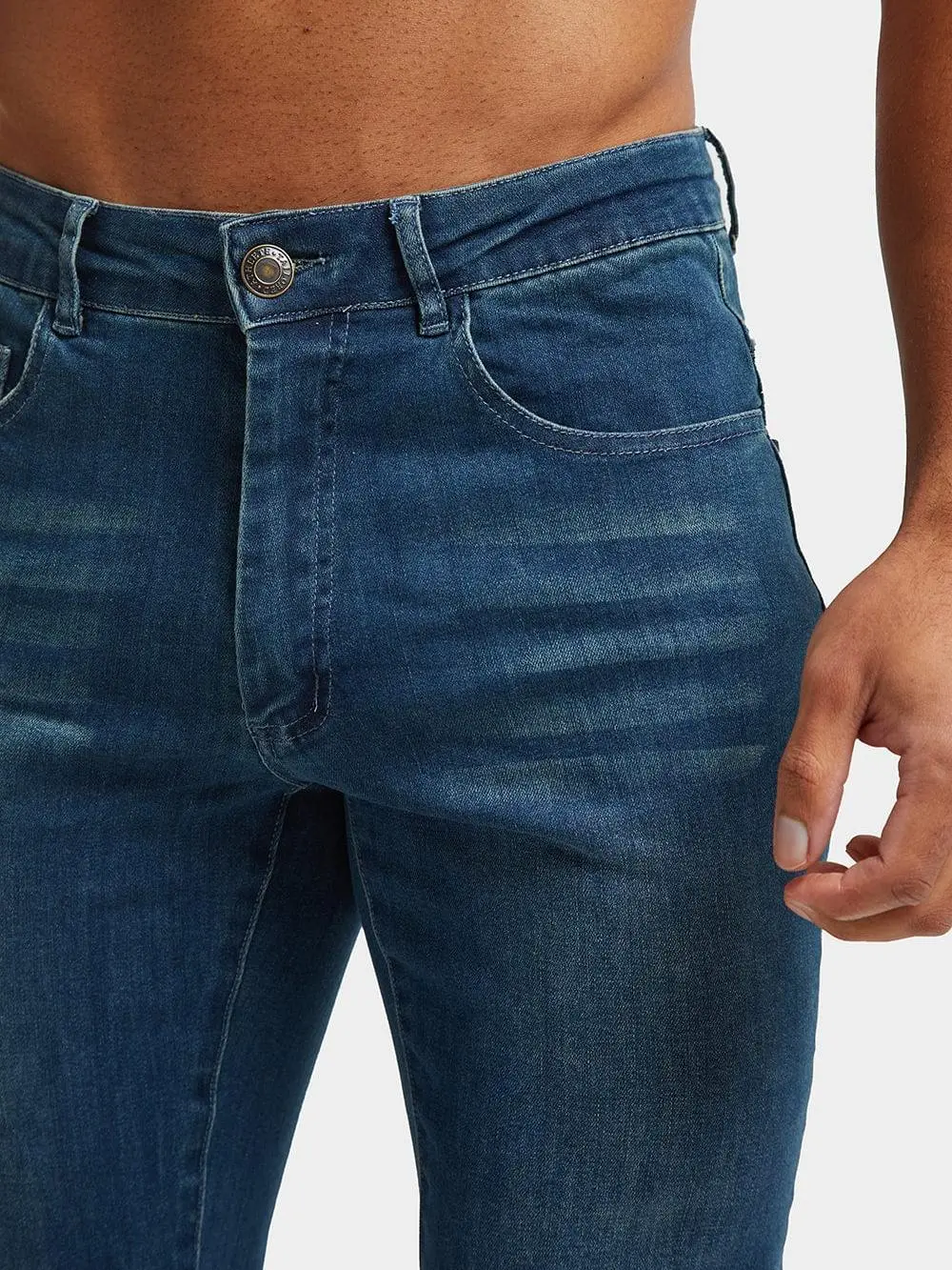 Mid Blue Casual Daily Athletic Jeans