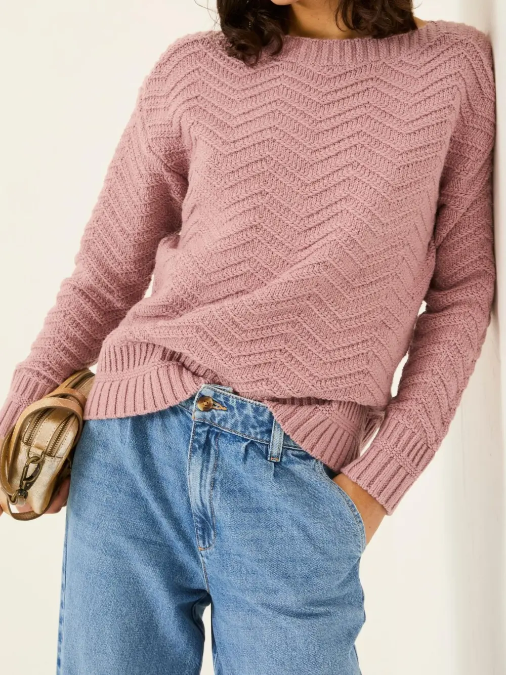 Mid Pink Textured Knitted Jumper