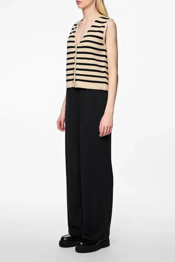 Striped Button Front Knit Vests