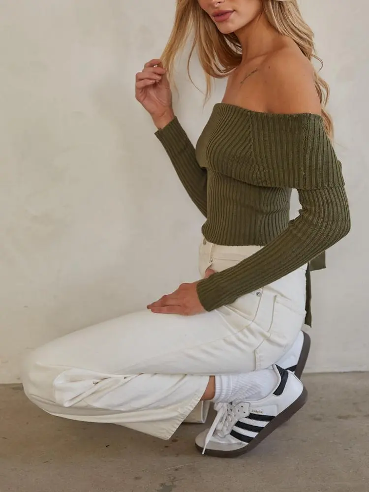 Kara Off the Shoulder Bow Back Sweater