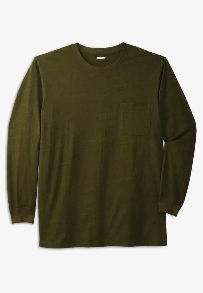 Shrink-Less™ Lightweight Long-Sleeve Crewneck Pocket T-Shirt