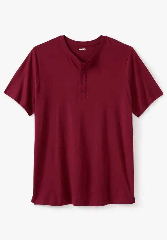 Shrink-Less Longer Length Lightweight Henley T-Shirt