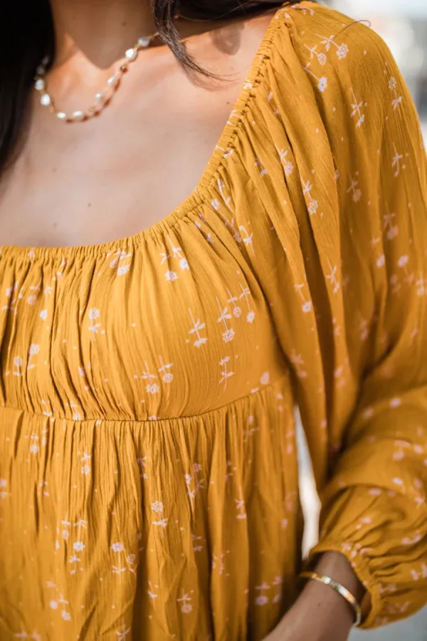 Mustard Floral Babydoll Blouse