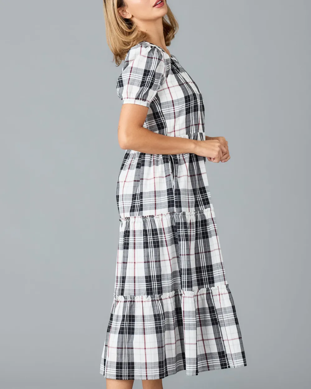 Black And White Plaid Midi Dress