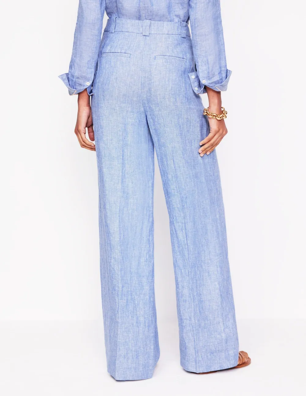 Light Blue Linen Wide - Leg Trousers