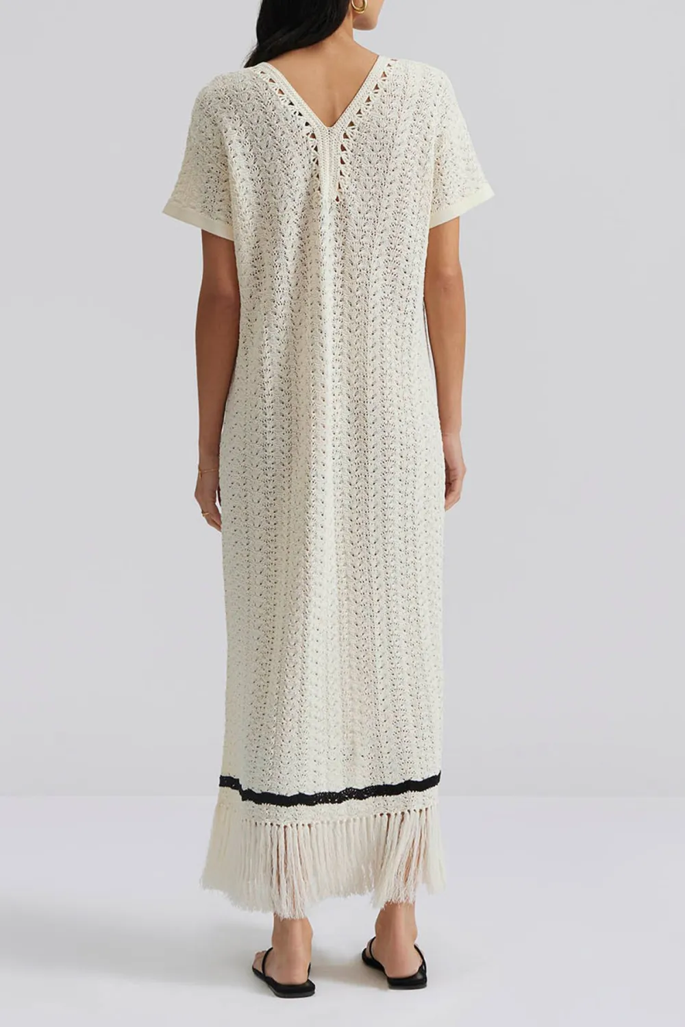 AIRA KAFTAN-Fringe detail knitted kaftan