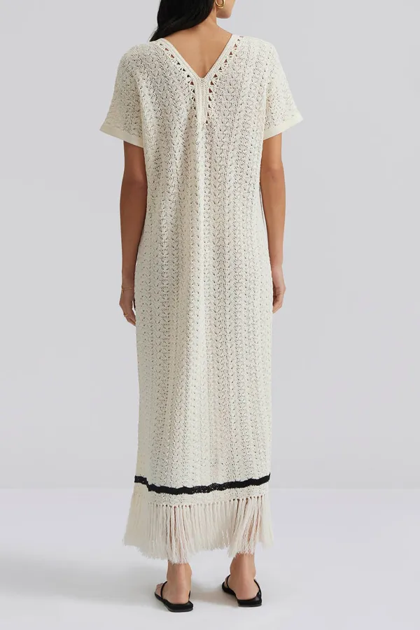 AIRA KAFTAN-Fringe detail knitted kaftan