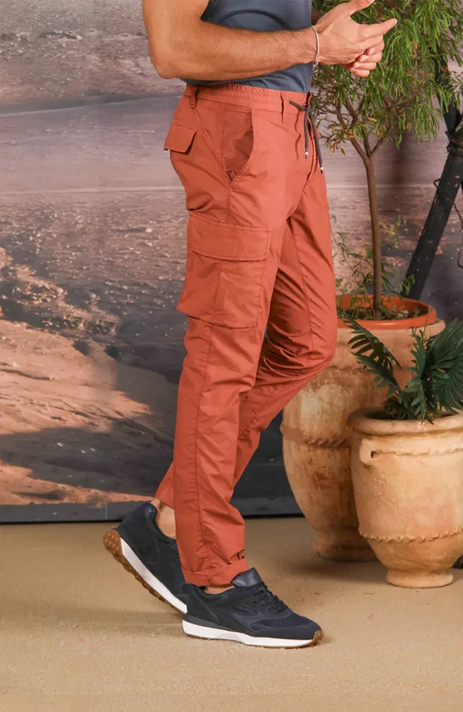 Men's Brick Slim Fit Parachute Fabric Cargo Pants with Large Pockets
