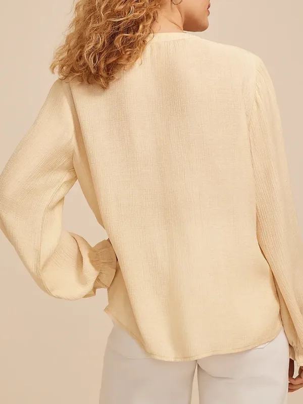 Eyelet Detail V-Neck Blouse