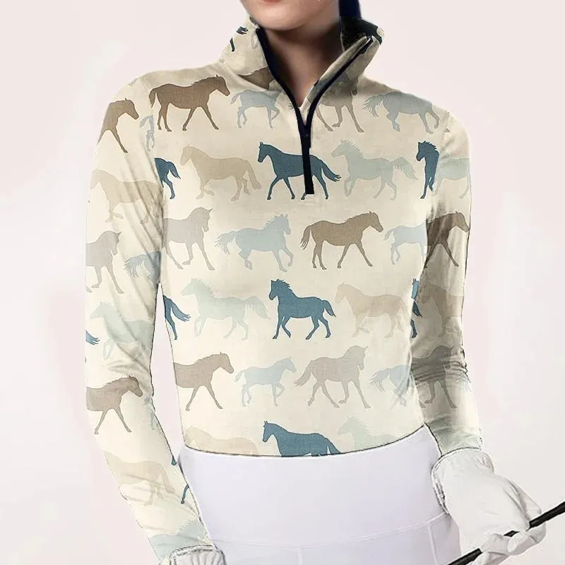 Women's Equestrian Print Long Sleeve Shirt