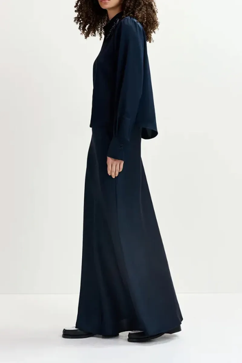 Navy Silk Maxi Skirts