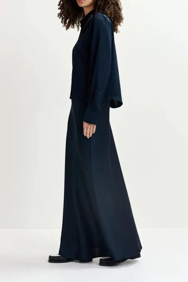 Navy Silk Maxi Skirts