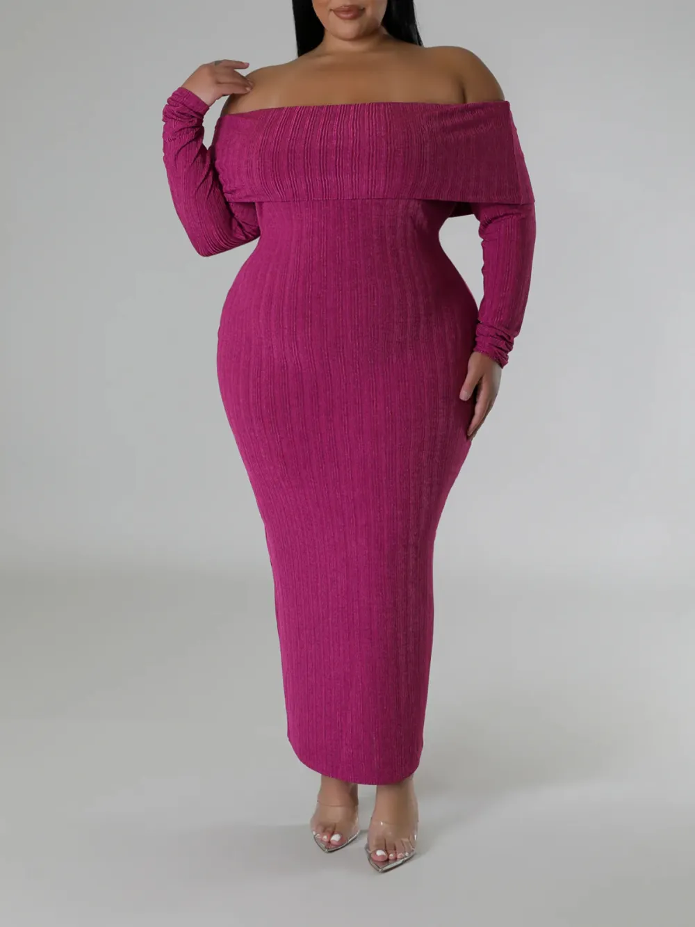 Long Sleeve Straight Neck Maxi Dress
