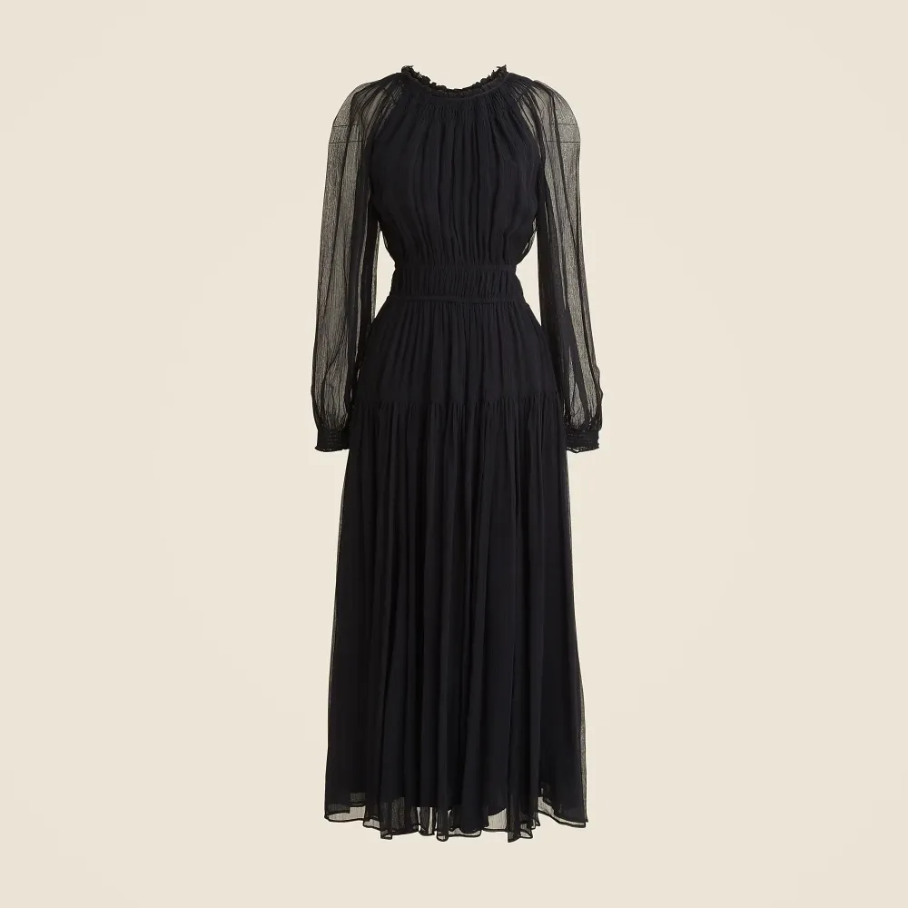 Crinkle Chiffon Sheer Long-Sleeve Dresses