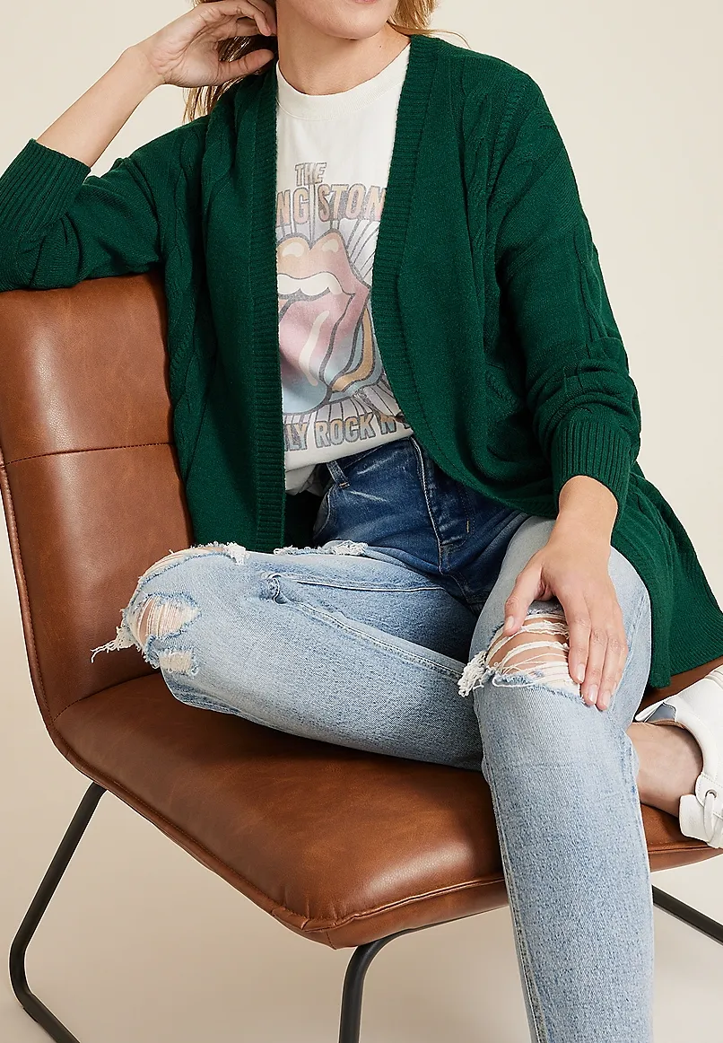 Green Open Front Cardigan