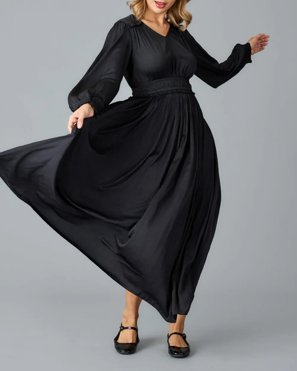 Black Smocked Waist Maxi Dress