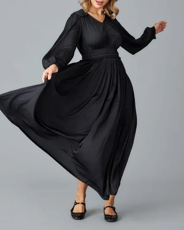 Black Smocked Waist Maxi Dress