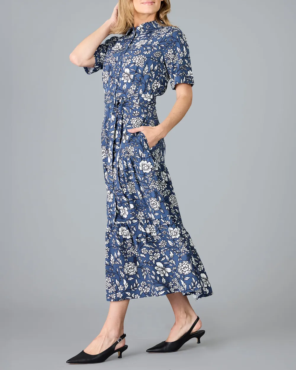 Blue Floral Print Maxi Dress
