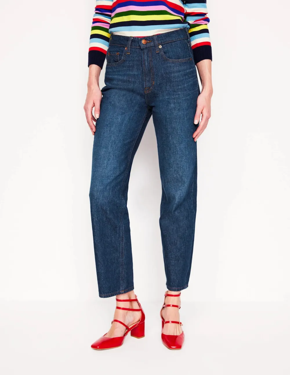 Dark Blue High - Waist Straight - Leg Jeans