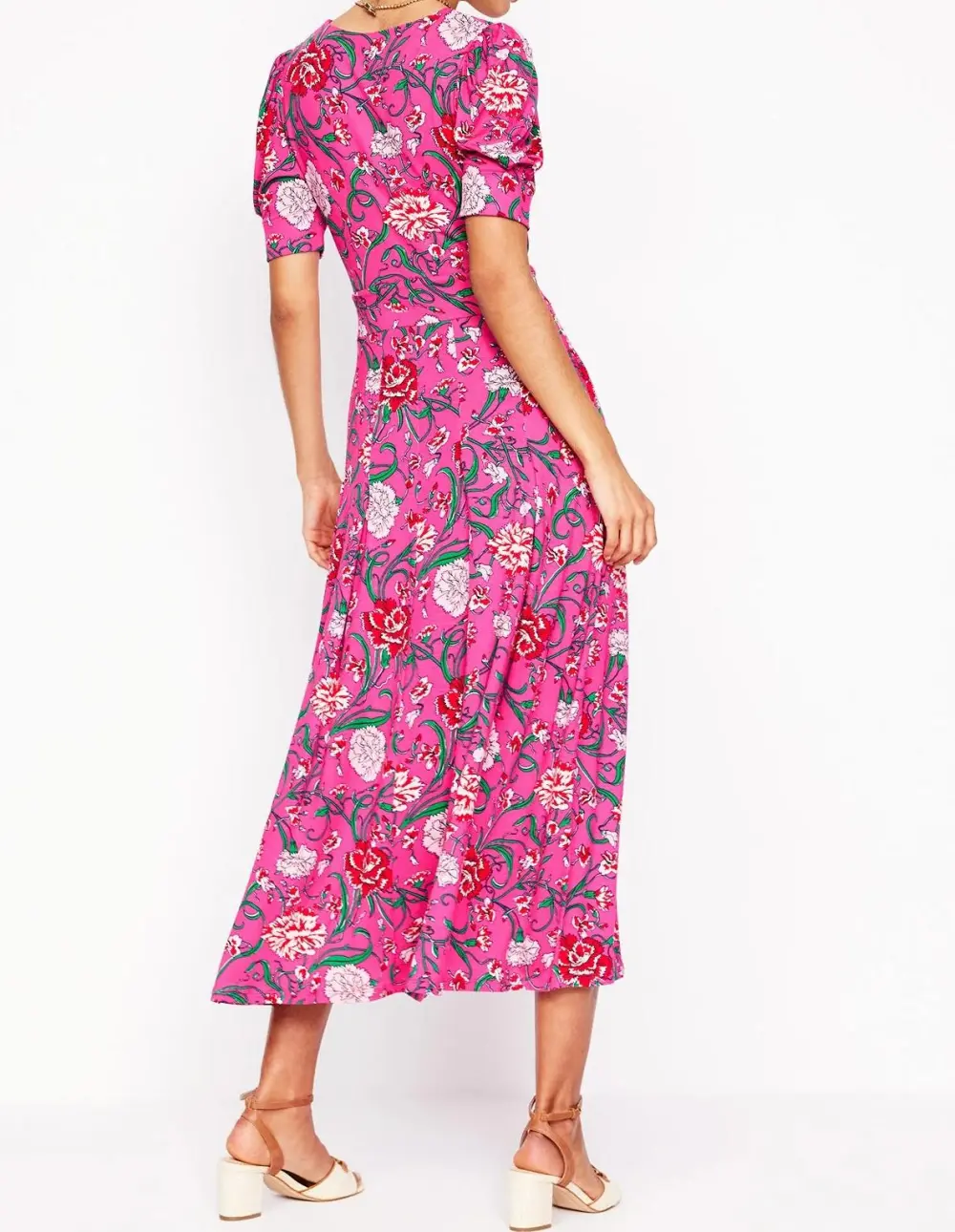 Magenta Pleated Jersey Wrap Dress