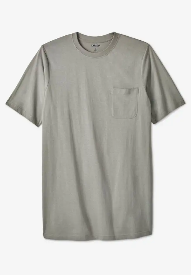 Shrink-Less Lightweight Longer-Length Crewneck Pocket T-Shirt