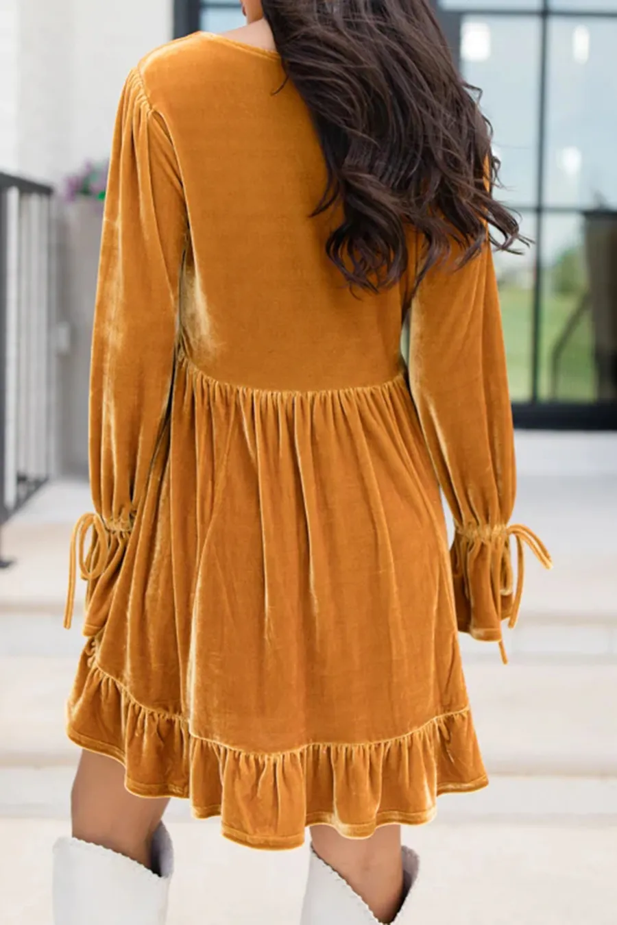 Gold Babydoll Style Velvet Dress