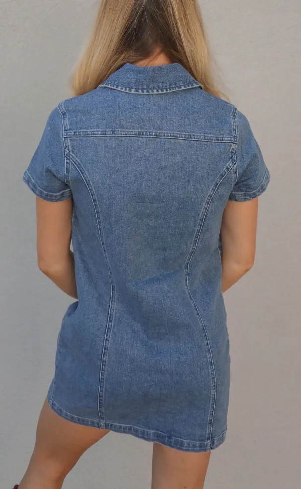 Denim Zip Front Short Dress