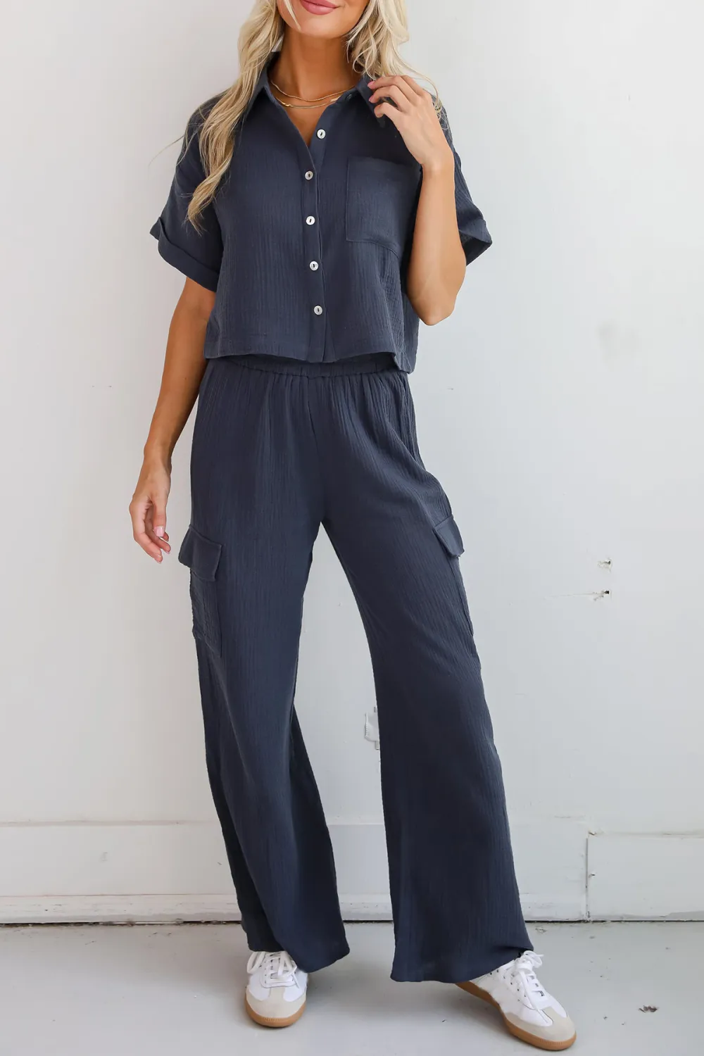 Too Perfect Charcoal Linen Cargo Pants