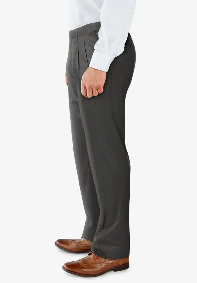 No Hassle Classic Fit Expandable Waist Double-Pleat Dress Pants