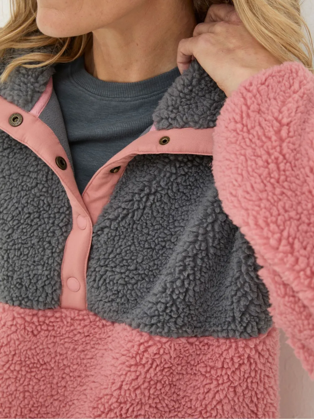 Pink Half Neck Quarter Button Fleece