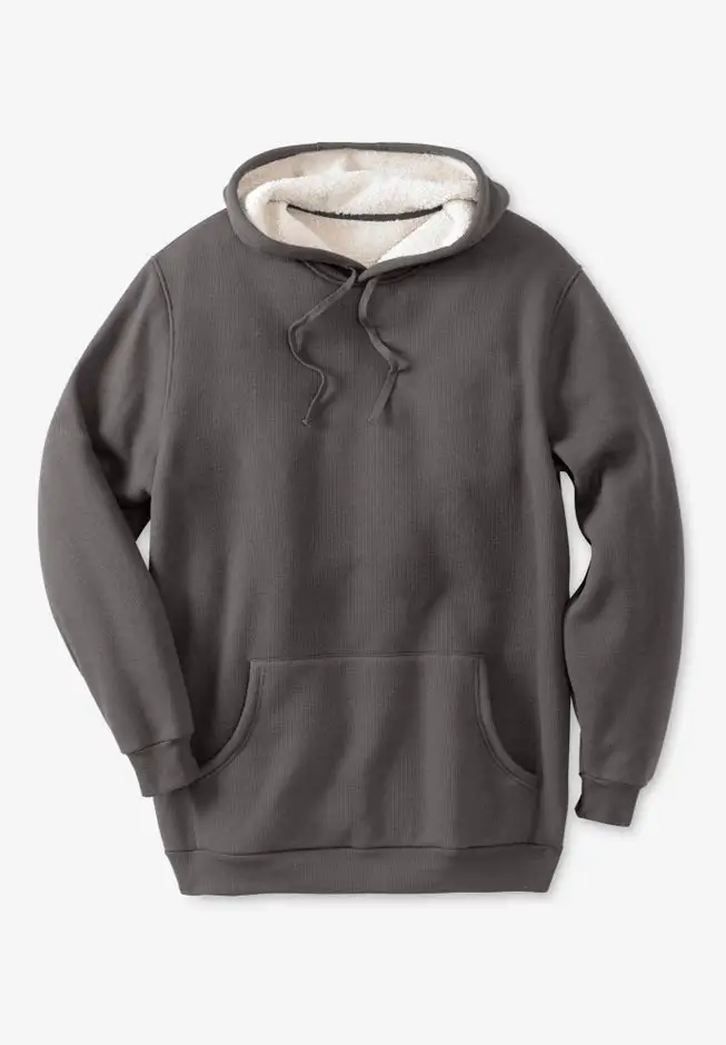 Sherpa-Lined Thermal Waffle Pullover Hoodie