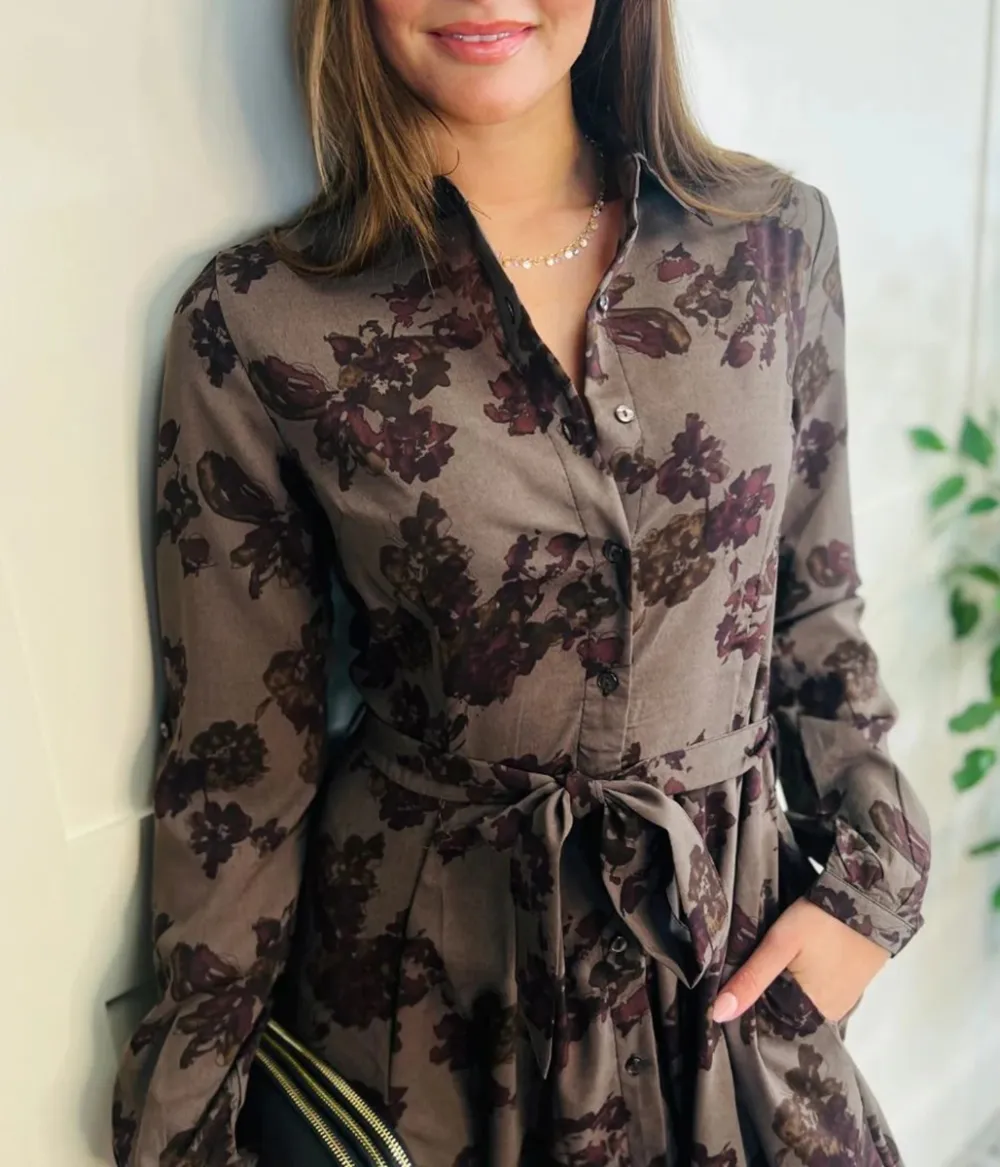 Casual Style Print Shirt Dress