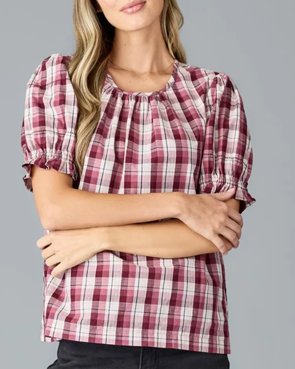Plaid Short Sleeve Blouse