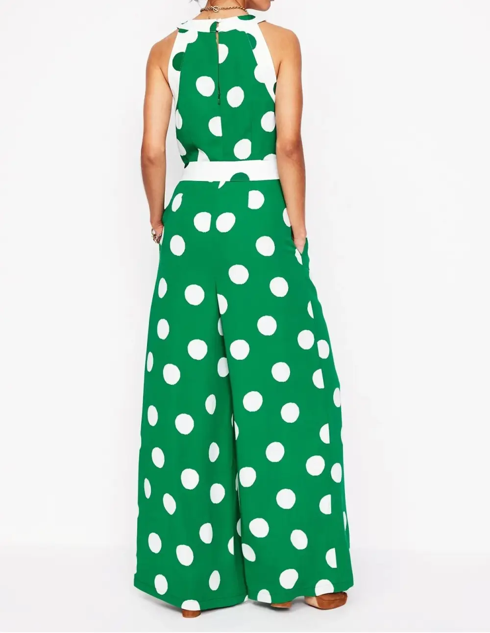 Green Polka - Dot Halter Jumpsuit