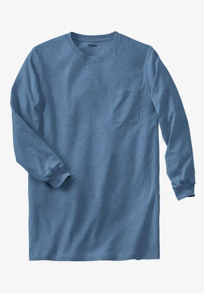 Shrink-Less Lightweight Longer-Length Long-Sleeve Crewneck Pocket Tee