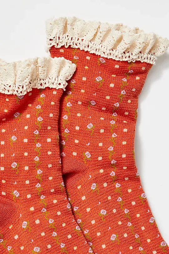 Floral Waffle Knit Socks Orange