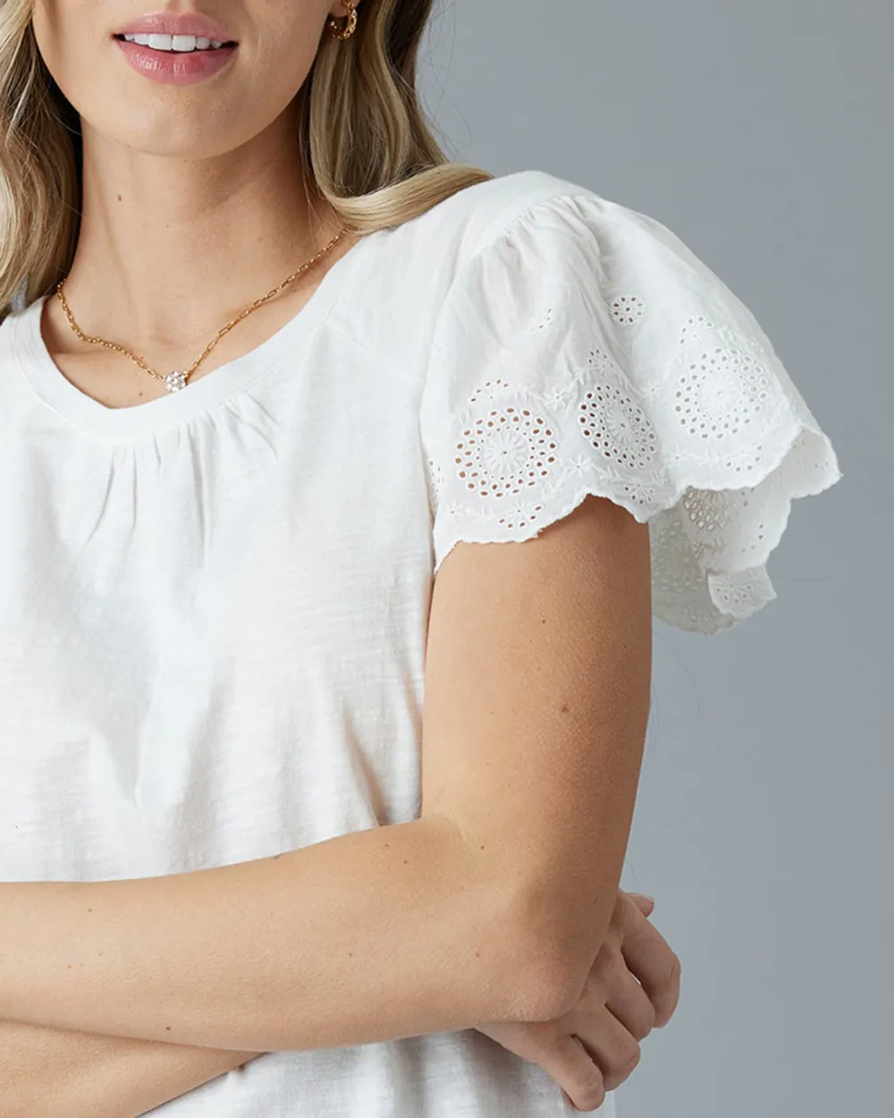 Casual T-Shirt With Delicate Eyelet Detailing