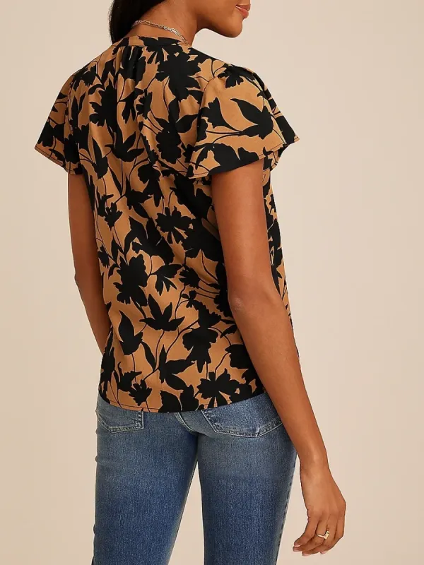 Plant Print Short Sleeve Blouse