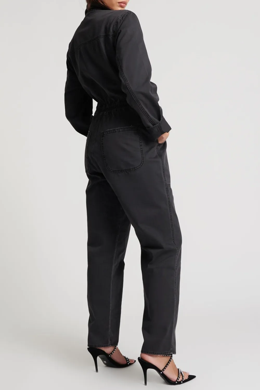 Black Vintage Simple Workwear Jumpsuit